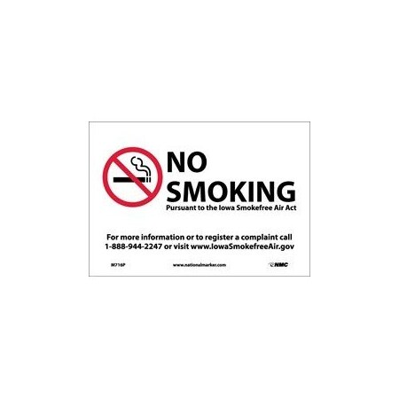 Nmc IOWA NO SMOKING GRAPHIC, 7X10,  M716P